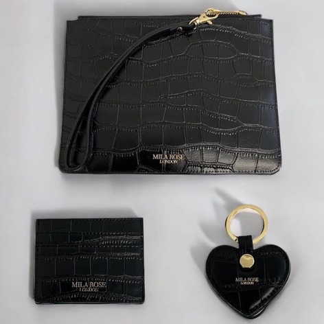 Selling: Leather Gift Set Clutch, Keyring & Card Holder Black & Gold