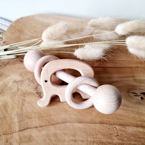 Selling: Wooden Rattle With Rings - Elephant