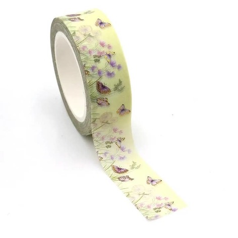 Selling: Gold Foil Yellow Butterfly Washi Tape, Summer Garden Floral