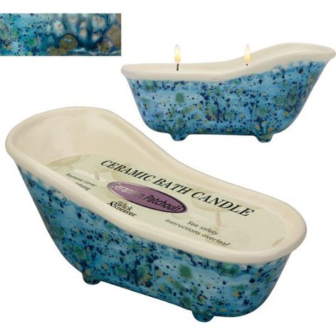 Selling: On A Wick And A Prayer Geranium & Patchouli Victorian Bath Tub Candle – Blue
