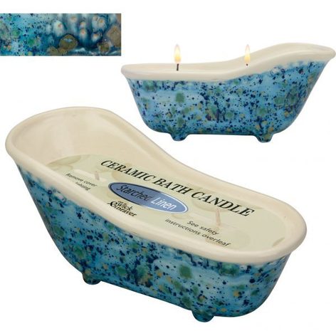 Selling: On A Wick And A Prayer Starched Linen Victorian Bath Tub Candle – Blue