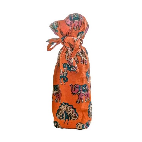 Selling: Reusable Kalamkari Cotton Pouch, Bottle Gift Bag (Orange)