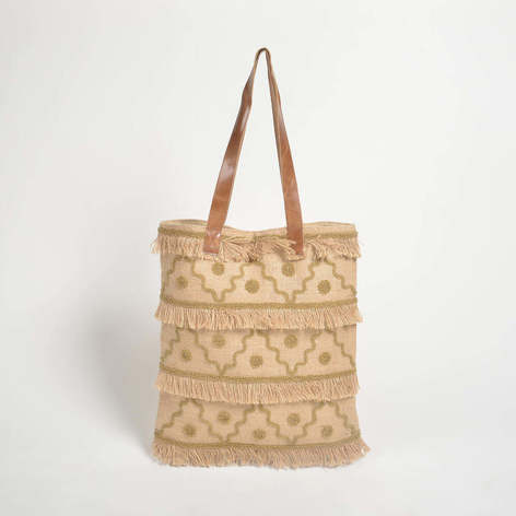 Selling: Portico Patterned Frayed Jute Tote bag