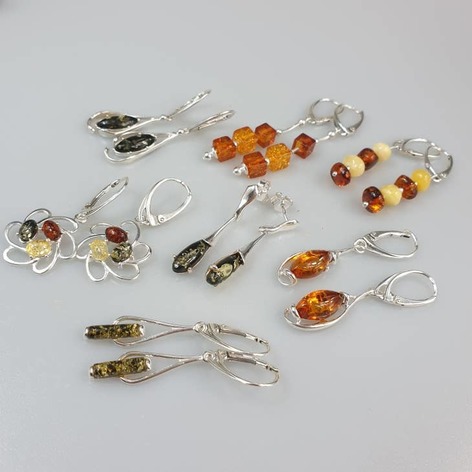 Selling: Amber Earrings Flaming Sun Lever Back Gemstone Earirng
