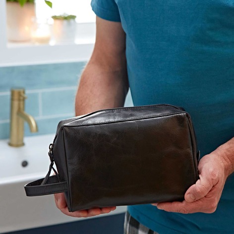 Selling: Brown And Black Leather Wash Bag - Black