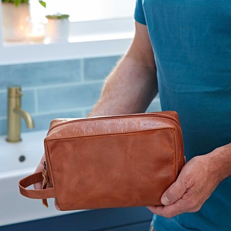 Selling: Brown And Black Leather Wash Bag - Brown