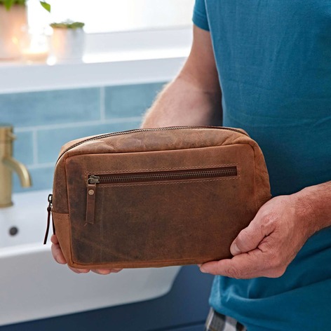 Selling: Buffalo Leather Wash Bag - Toiletry Bag - Brown