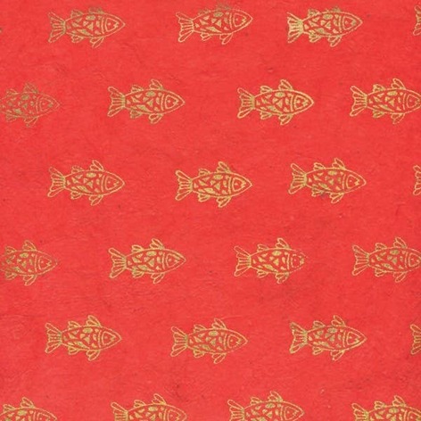 Selling: Fish Motif Lokta Paper Gift Wrap - Various Colours - Red