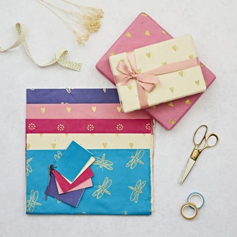 Selling: Mixed Five Sheet Lokta Paper Gift Wrap Pack With Tags - Gwp51