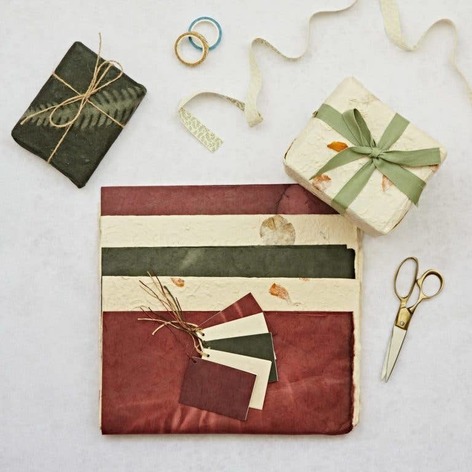 Selling: Natural Mixed Leaf Five Sheet Gift Wrap Pack With Tags