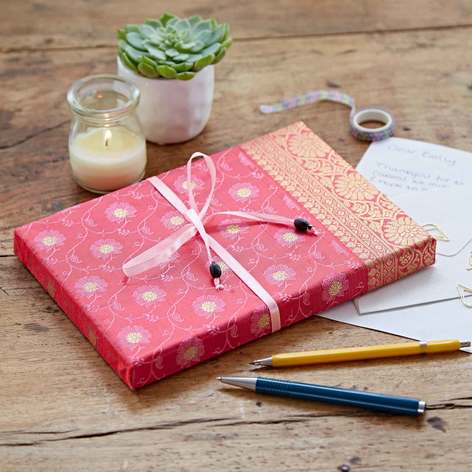 Selling: Handmade Sari Writing Set - Stationery Paper Set - Pink