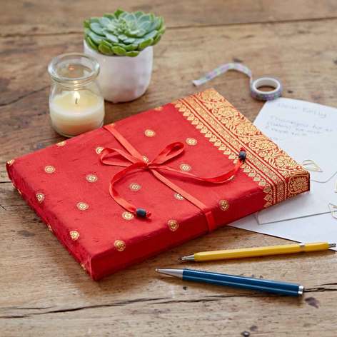Selling: Handmade Sari Writing Set - Stationery Paper Set - Red