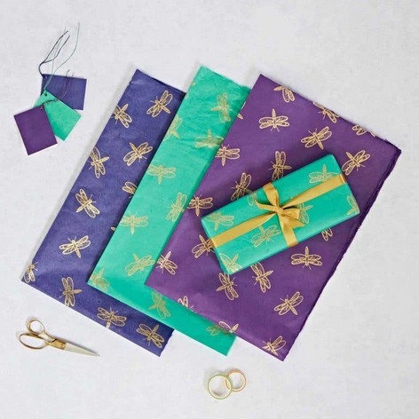 Selling: Three Sheet Lokta Paper Gift Wrap Packs With Tags - Dragonfly