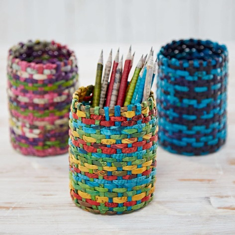 Selling: Recycled Newspaper Round Pencil Holder - Blue/Grn/Yellow/Red