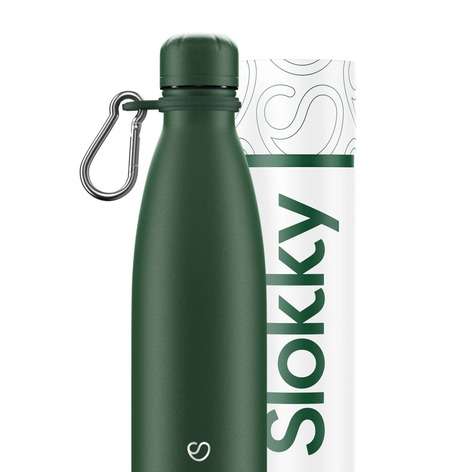 Selling: Matte Green Thermos Bottle, Lid & Carabiner - 500Ml