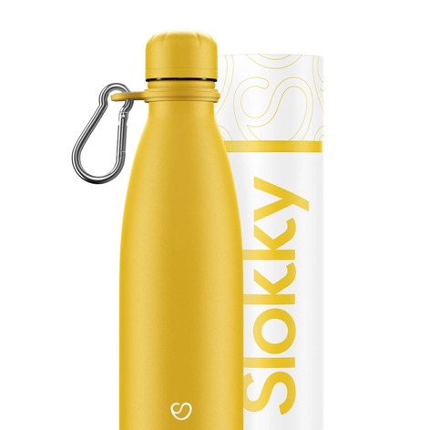 Selling: Matte Yellow Thermos Bottle, Lid & Carabiner - 500Ml