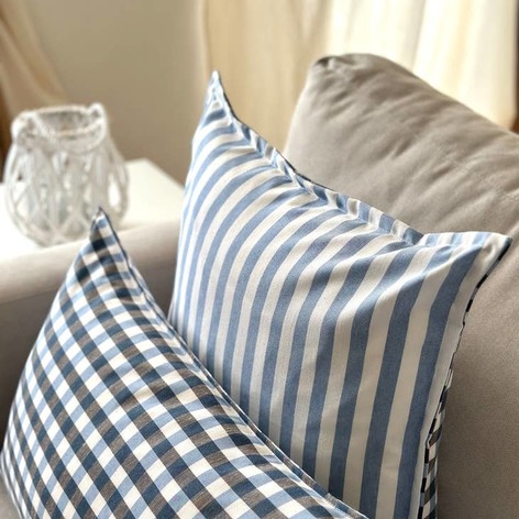 Selling: Cushions Duo  Checks And Stripes - White - Blue