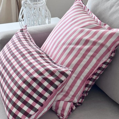 Selling: Cushions Duo  Checks And Stripes - White - Soft Pink