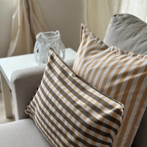 Selling: Cushions Duo  Checks And Stripes - White - Ocher