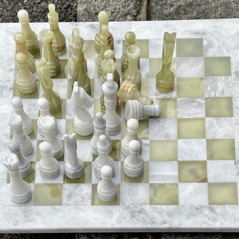 Selling: 15 Inches Unique Marble Chess Set - Green And White Onyx With Storage