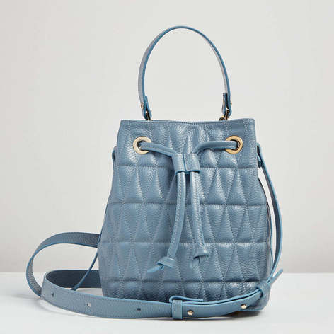 Selling: Camilla2 - Pebbled Quilted Italian - Hand Bag - Blue  / Grey