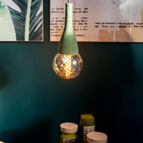 Selling: Recycled Glass Texture Pendant Light - Plug In Renter Friendly - Olive