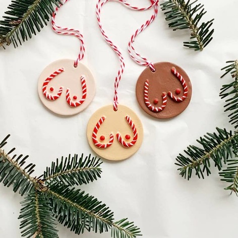 Selling: Christmas Candy Cane Boob Tree Decoration, Novelty Gift_Caramel (Beige)