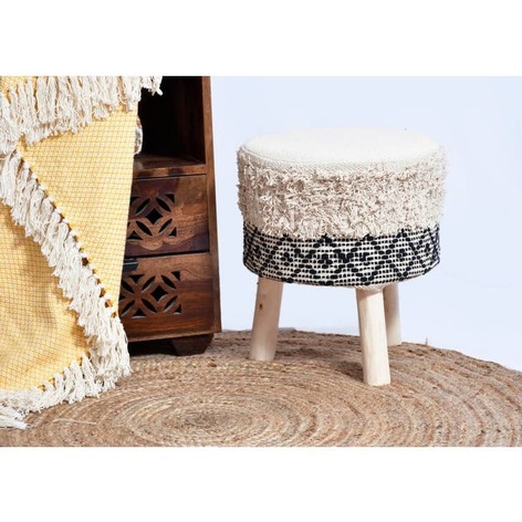 Selling: Artisanal Crafted Handloom Wood Stool_Mango Wood Chair - Black