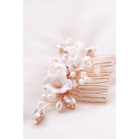 Selling: Unique Creation “Pink Romantic Flowers” Bridal Comb