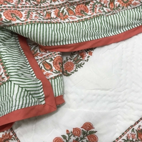 Selling: Chester Block Printed Handcrafted Quilts_Artisanal Made - Queen Size