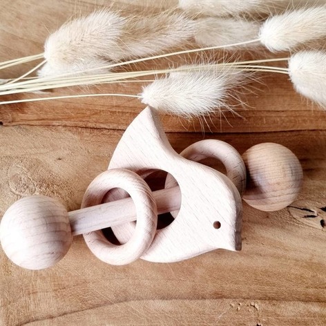 Selling: Wooden Rattle With Rings - Bird