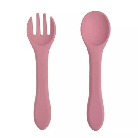 Selling: Silicone Spoon And Fork - Powder Pink