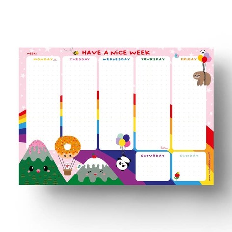 Selling: Weekly Planner With Cute Kawaii Panda And Rainbow A5