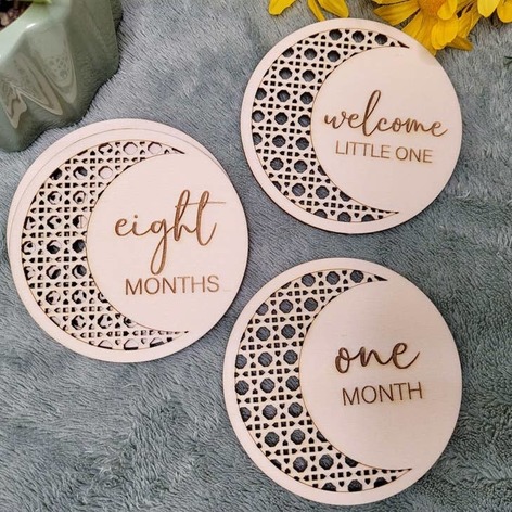 Selling: Wooden Baby Monthly Milestone Circles 1 Month | Add "Congrats" Tag  No