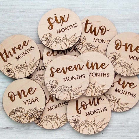 Selling: Wooden Baby Monthly Milestone Circles 1Month To One Year | Add "Congrats" Tag  Yes