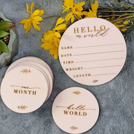 Selling: Wooden Baby Monthly Milestone Circles 1-12 Month | Add "Congrats" Tag  Yes
