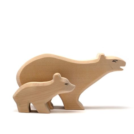 Selling: Wooden Toy Animals - Polar Bear Family - Montessori - Open Ended Toys