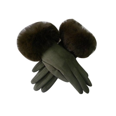 Selling: Faux Suede Gloves With Faux Fur Cuffs-Khaki
