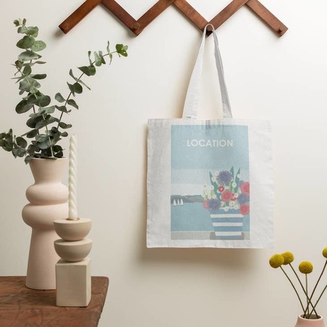 Selling: Make My Location Tote Customise With Location Choice-Striped Flowers