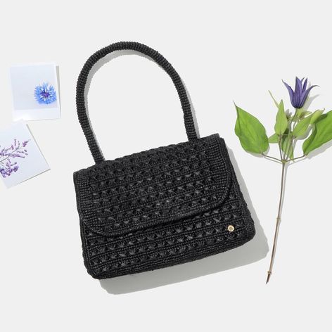 Selling: Felicie Noir Hand-Crocheted Raffia Bag