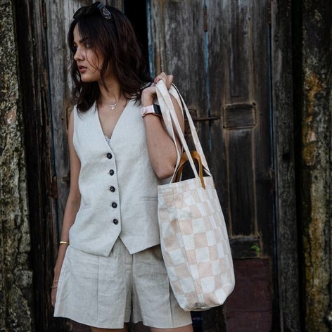 Selling: Carryall Canvas Tote - Large Checkerboard Print