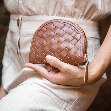 Selling: Woven Halfmoon Mini Wallet - Chocolate Brown