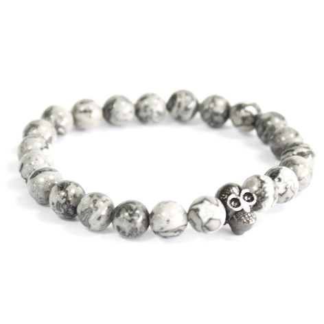 Selling: Pewter Skull / Grey Agate - Gemstone Bracelet