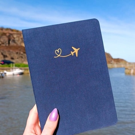 Selling: Navy A5 Dot Grid Journal - Gold Foil Airplane Travel