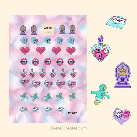 Selling: Pastel Goth Valentines Journaling Deco Sticker Sheet
