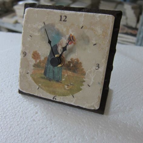 Selling: Table Clock With Marble Tile And Iron Base